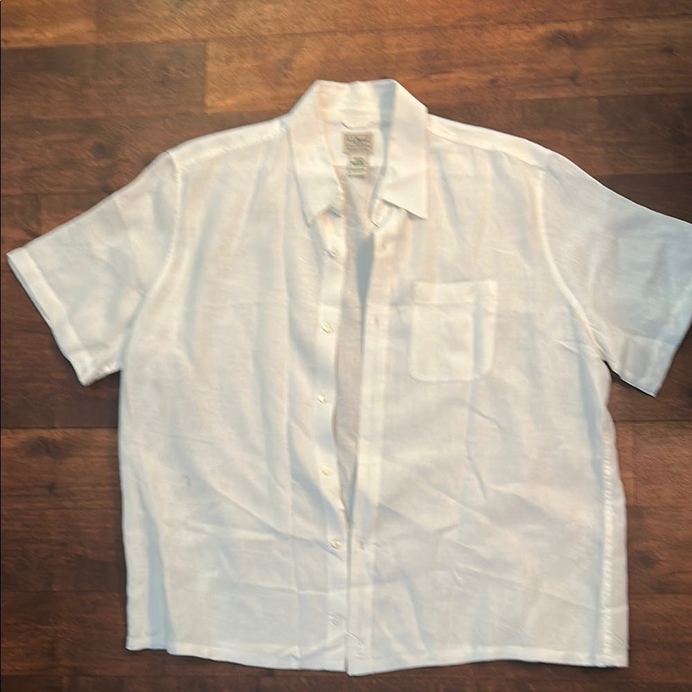 L.L. Bean White Linen Button Down Shirt